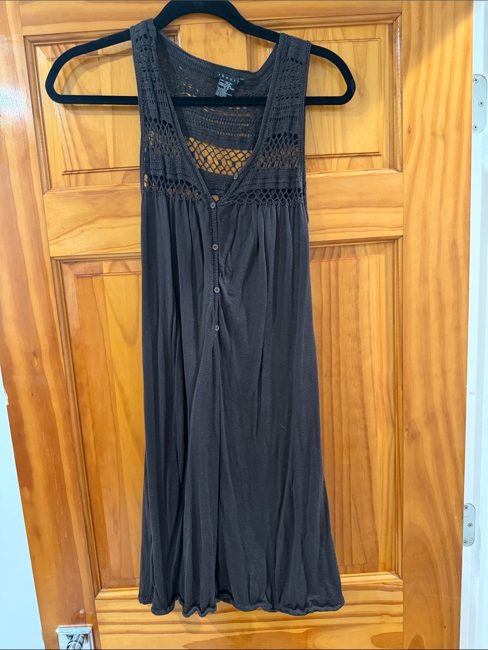 Theory Brown Crochet-Top Sleeveless Dress